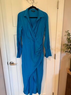FORE Blue Wrap-Style Long Sleeve Dress